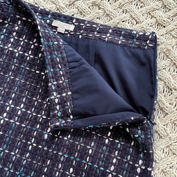 LOFT Petite Tweed Mini Skirt Multicolor Navy Pockets Lined 489329 Size 0 Petite - Picture 2 of 13